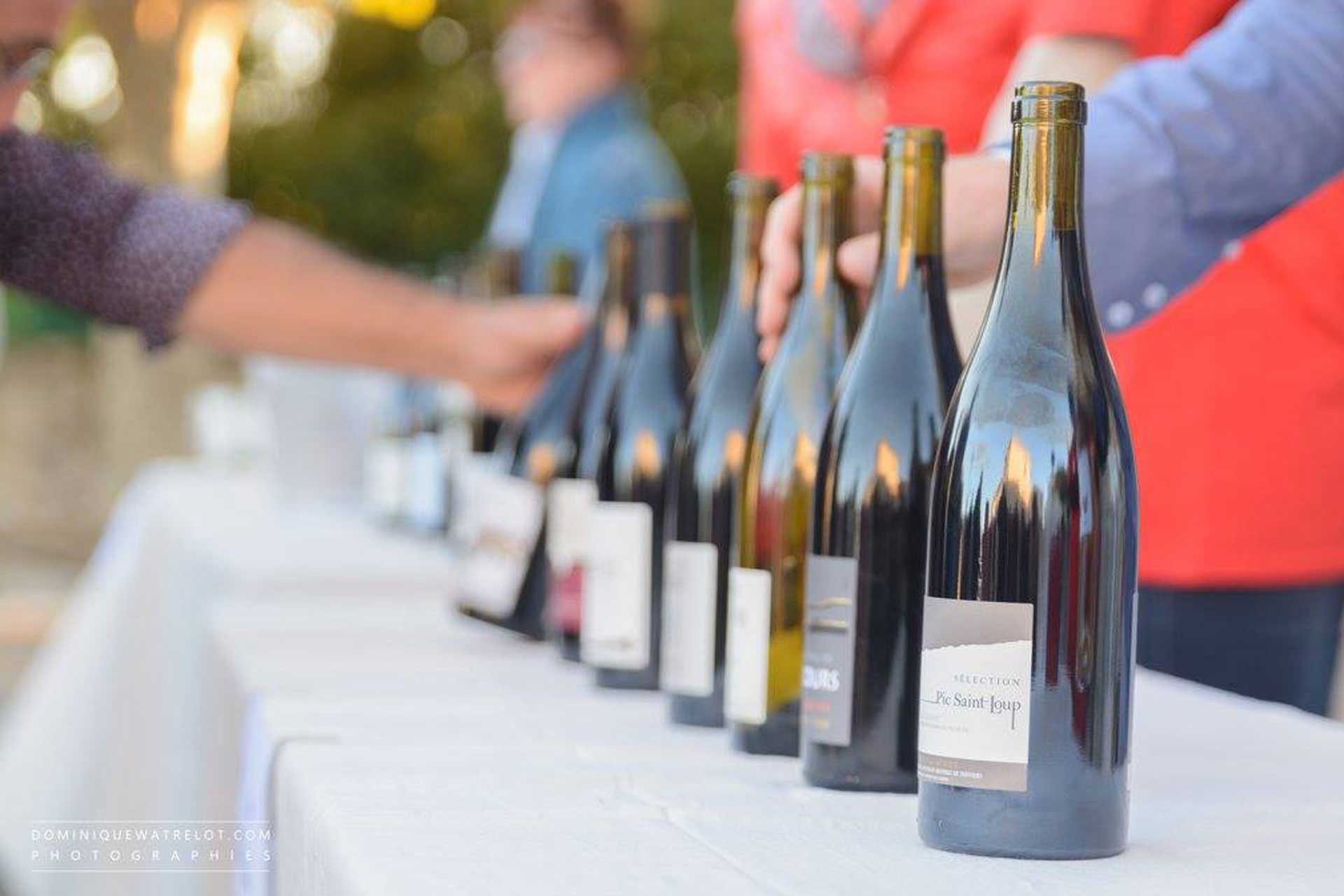 Les bouteilles de vins du Pic Saint Loup présents au festival du Festapic à Fontanès, dans l'Hérault (34)